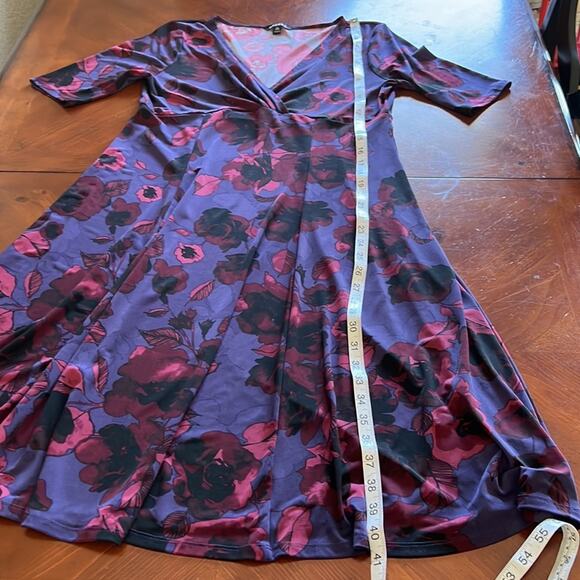 George Purple Floral Print Knit Dress Woman Size Large 12/14 Surplice Full Skirt - Picture 8 of 10
